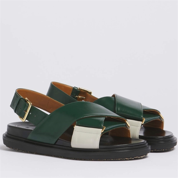 Marni Fussbett Sandaler, Green/Chalk